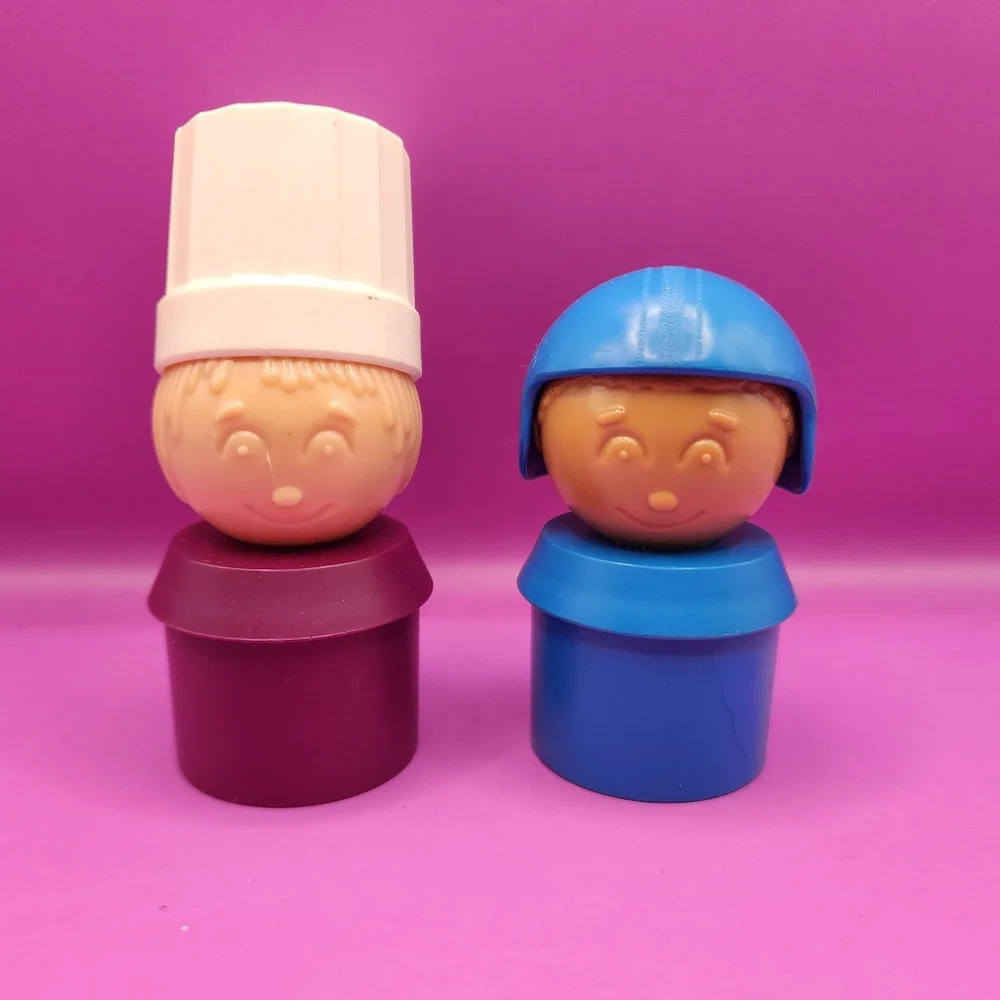 2 Tupperware Tuppertoys Little People Chef & Blue Hair Girl 3 Inch Vintage
